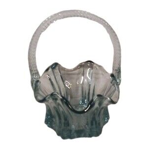 Small  Handheld‎ Blue Gray Glass Basket Great For Decoration/Centerpiece